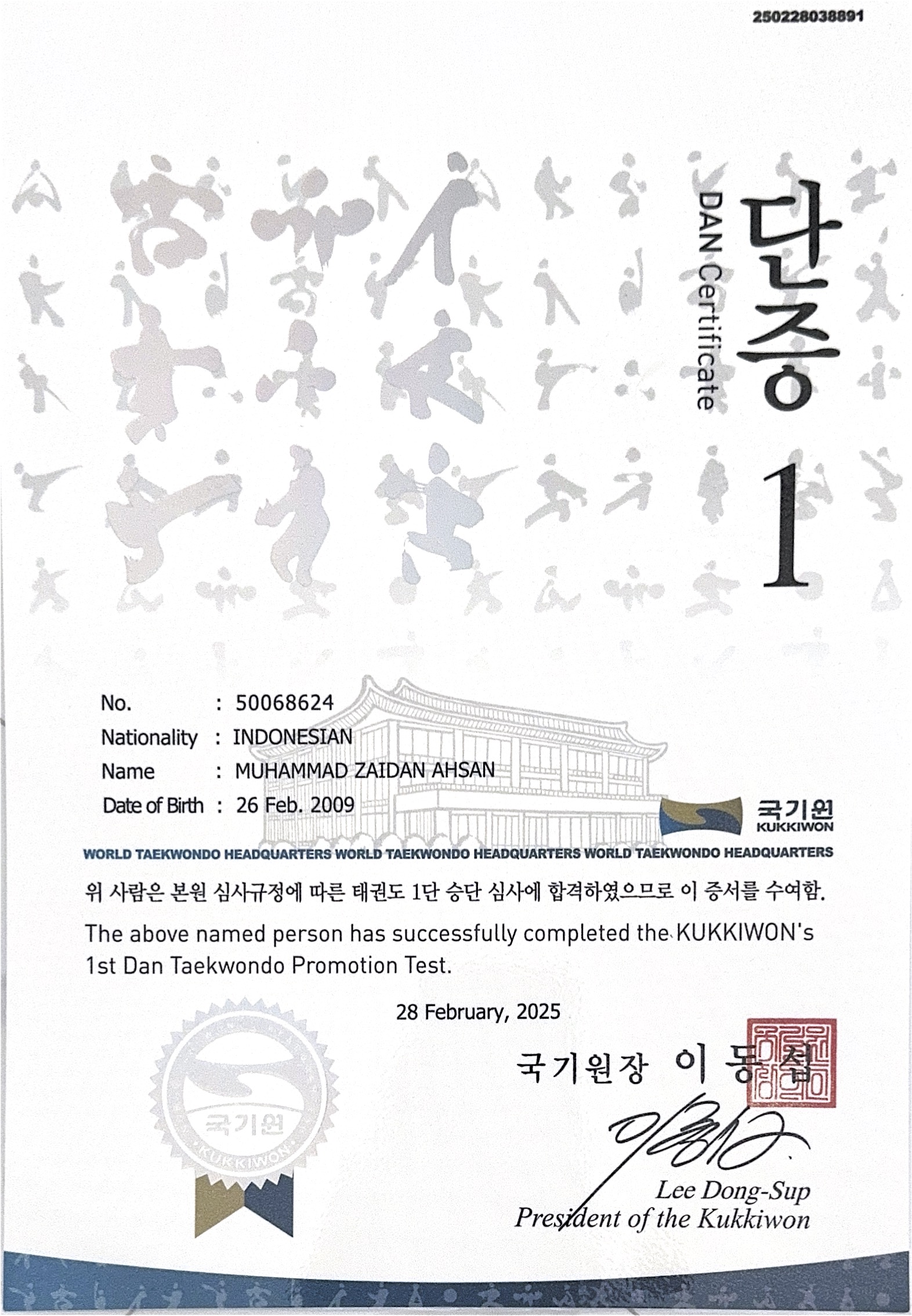 DAN 1 Certificate